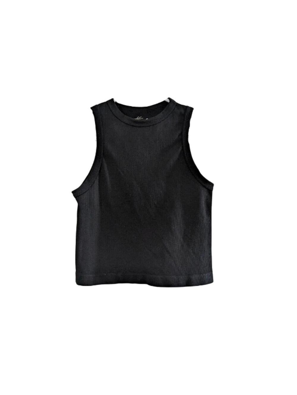 Splash Women's Ribbed Crop Tank Top, Black, Size L/XL, Form Fitting Stretch